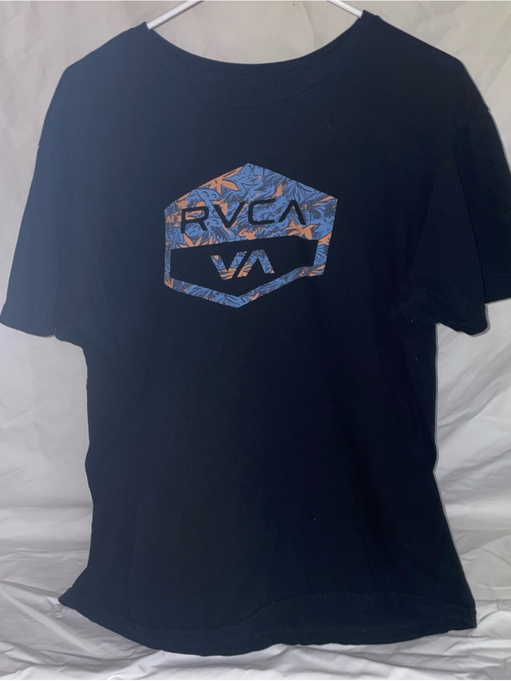 RVCA Black Short-Sleeve Tee with Blue & Orange Logo